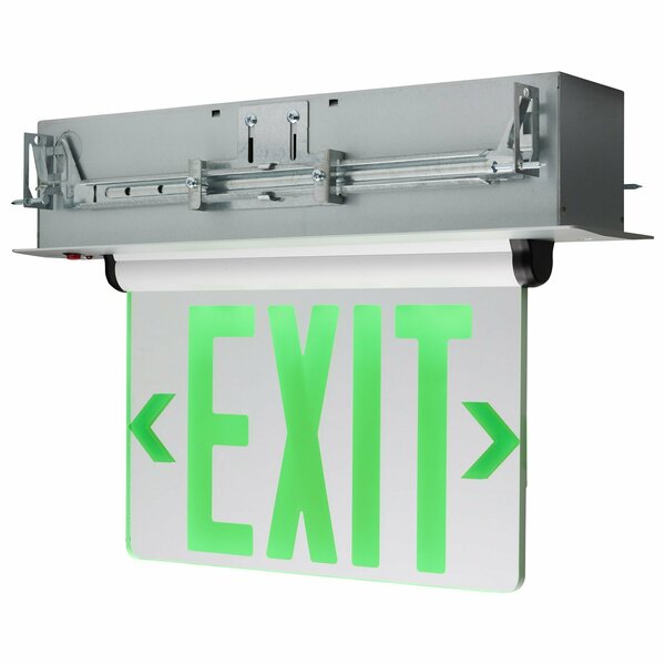 Nuvo Green Mirror Edge Lit LED Exit Sign, 2.94 Watts, Dual Face, 120V/277 Volt, Silver Finish 67/115